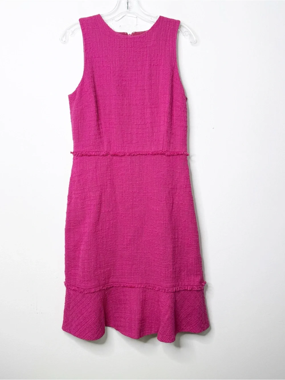 J. CREW | Pink Fluted hem A-line Dress in Textured Cotton Tweed Sz. 8 Tall